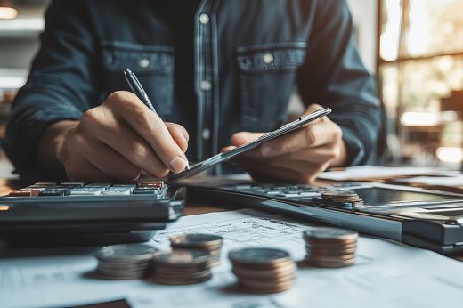 Foto: Person mit Stift und Taschenrechner